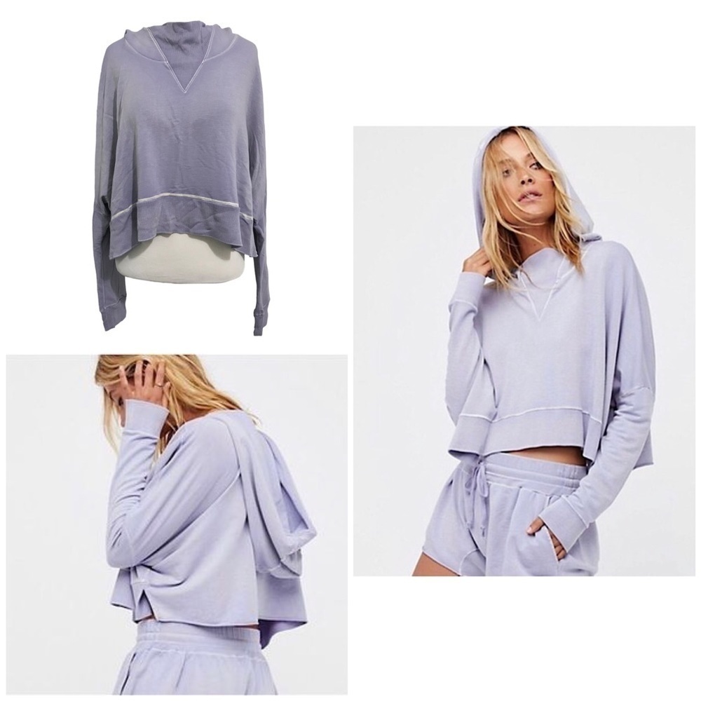 Intimately Free People The Morning Run Crop Pullover Hoodie Purple Size Small